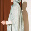 Striped Detailing Ethnic Pattern Shawl Aqua Green - immagine 3