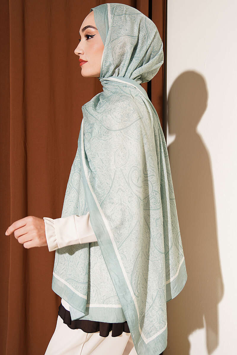 Striped Detailing Ethnic Pattern Shawl Aqua Green - immagine 3