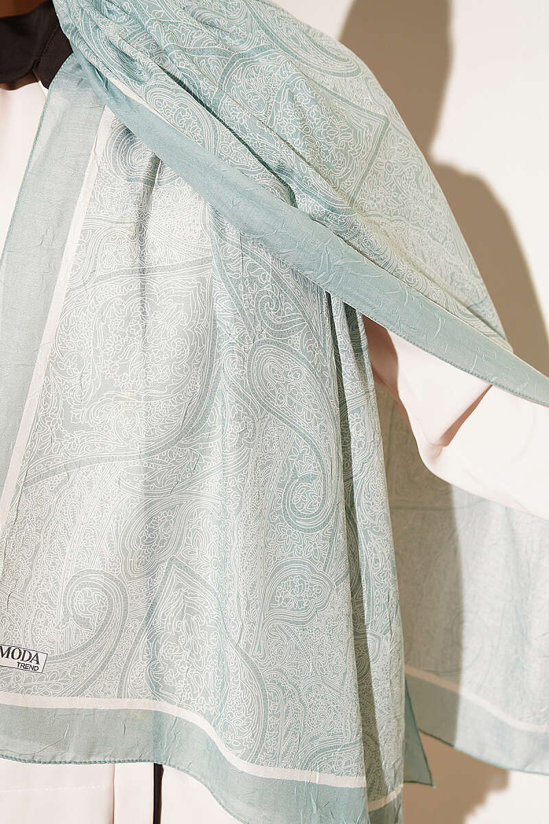 Striped Detailing Ethnic Pattern Shawl Aqua Green - immagine 4