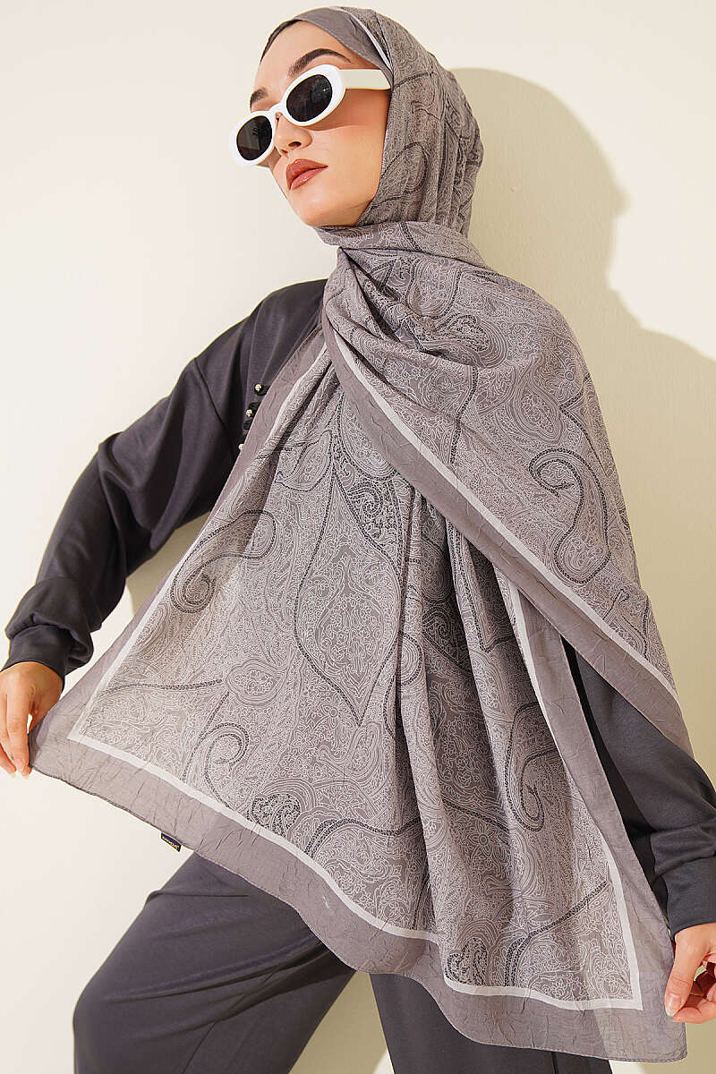 Striped Detailing Ethnic Pattern Shawl Mink