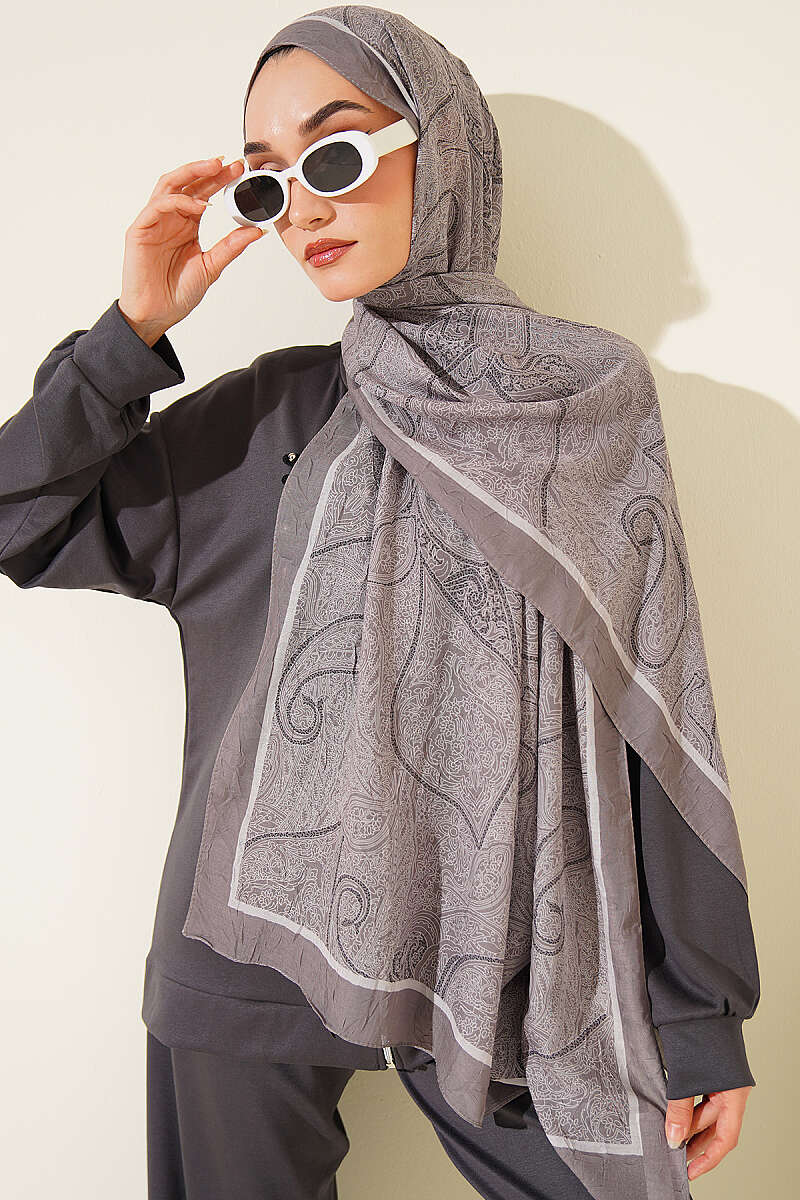 Striped Detailing Ethnic Pattern Shawl Mink – Image 2