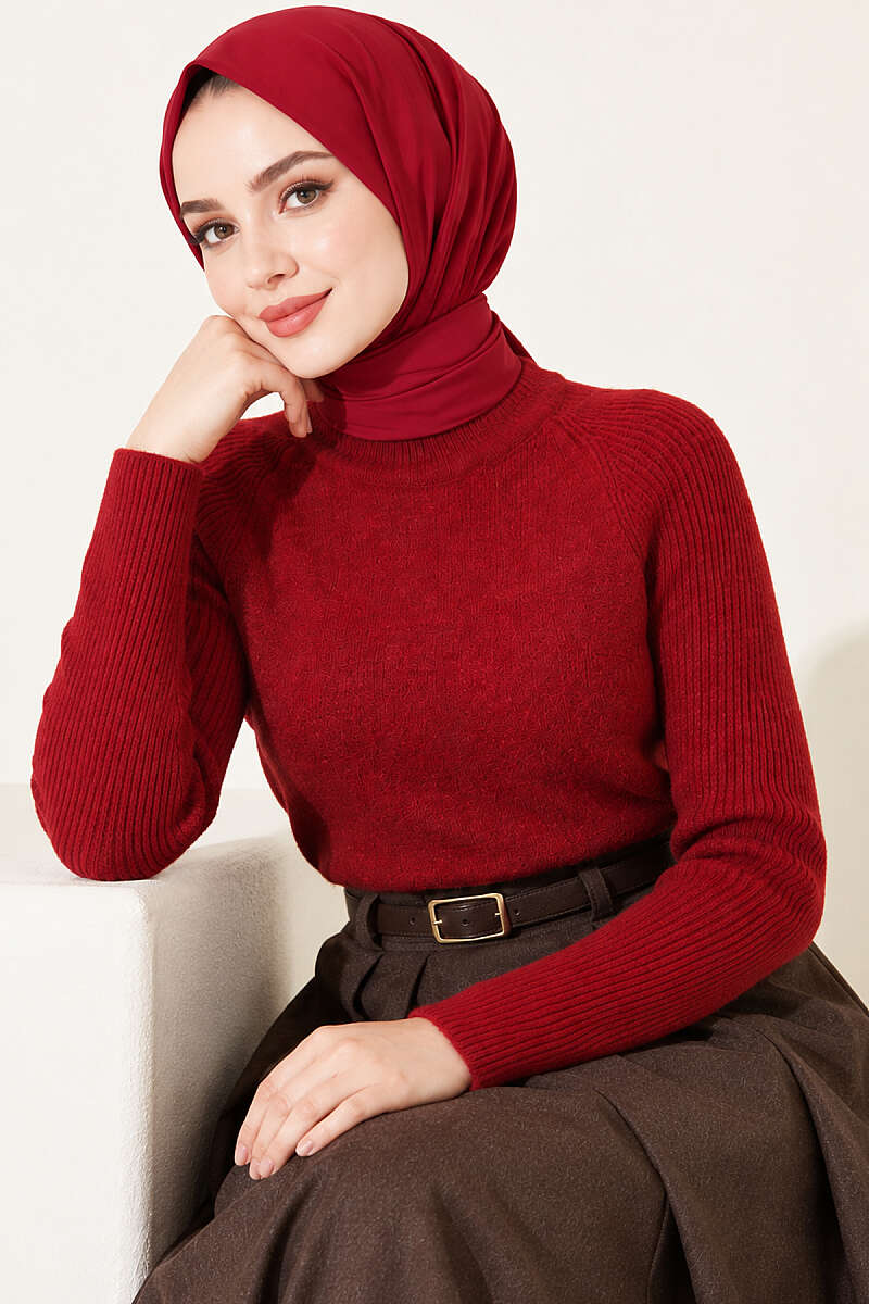 Striped Detail Knit Sweater Burgundy