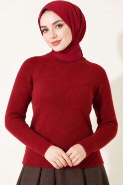 Alternative view of Striped Detail Knit Sweater Burgundy