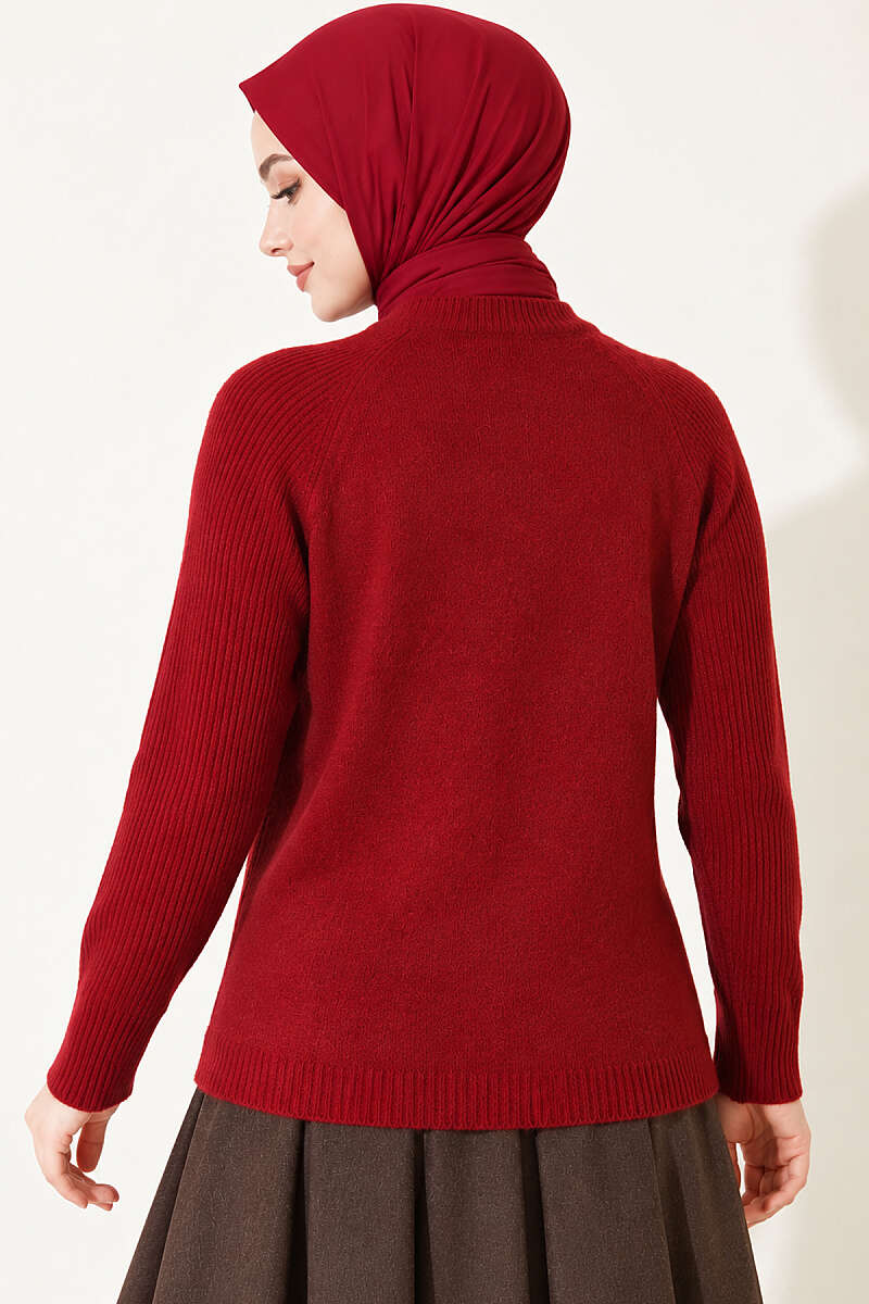 Striped Detail Knit Sweater Burgundy - Imagen 4