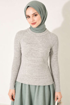 Alternative view of Striped Detail Knit Sweater Grey