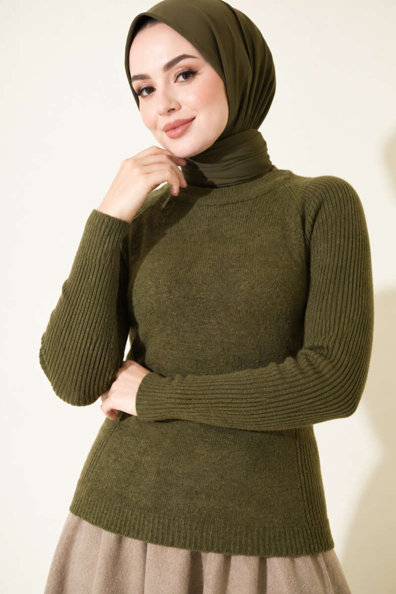 Striped Detail Knit Sweater Khaki - Afbeelding 2