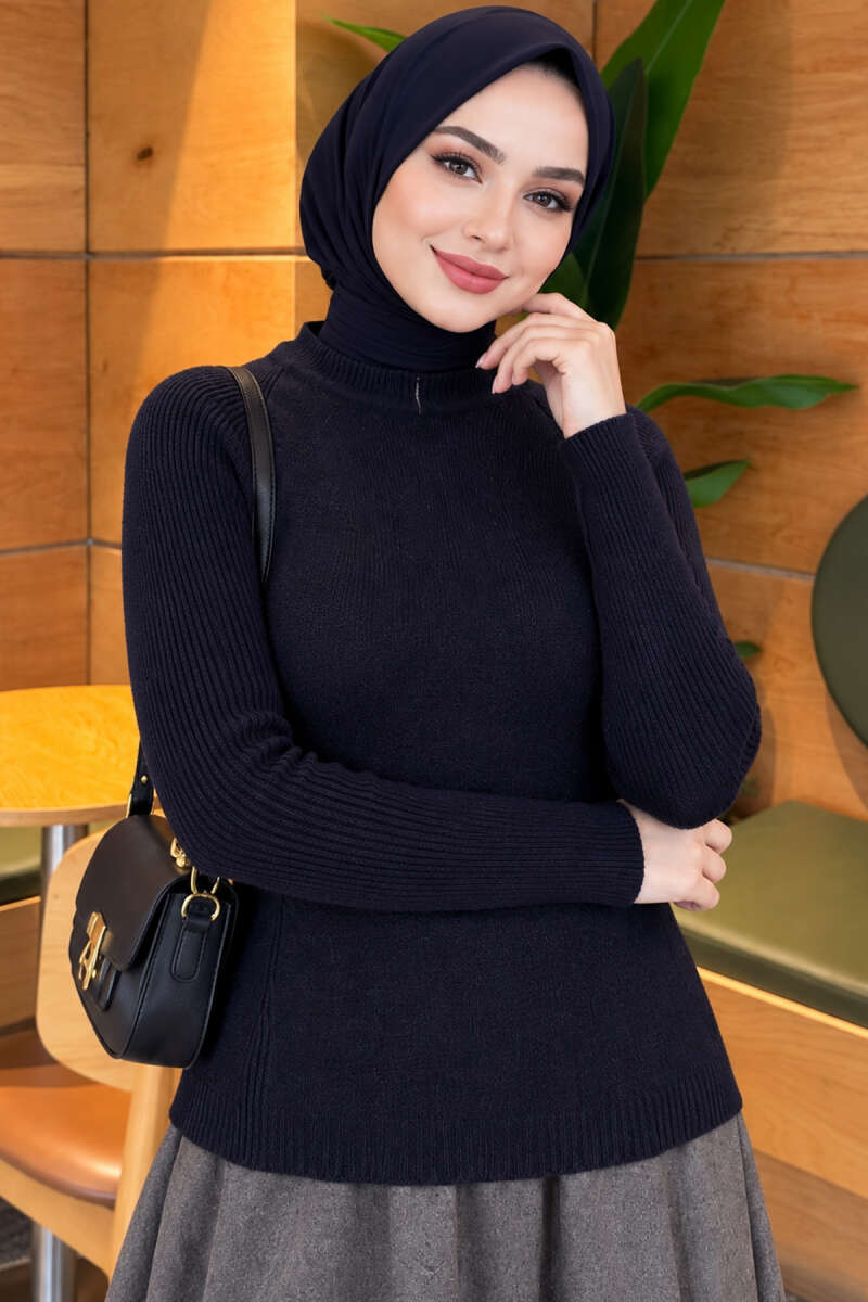 Striped Detail Knit Sweater Navy Blue - immagine 3