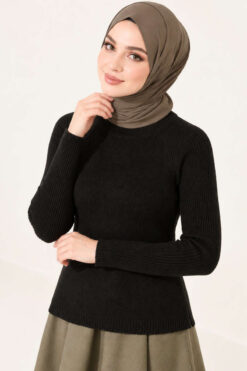 Alternative view of Striped Detail Knit Sweater Black