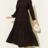 Striped Ruffled Belted Dress Brown