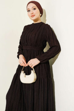 Alternative view of Striped Ruffled Belted Dress Brown