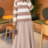 Striped Button-Front French Terry Knit Sweater Beige - Image 2