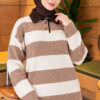 Striped Button-Front French Terry Knit Sweater Beige - Image 3