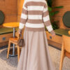 Striped Button-Front French Terry Knit Sweater Beige - Image 4
