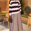 Striped Button-Front French Terry Knit Sweater Burgundy – Bild 2