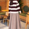 Striped Button-Front French Terry Knit Sweater Burgundy – Bild 4