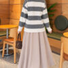 Striped Button-Front French Terry Knit Sweater Grey - Image 4