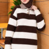 Striped Button-Front French Terry Knit Sweater Brown