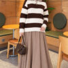 Striped Button-Front French Terry Knit Sweater Brown - Image 2