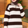 Striped Button-Front French Terry Knit Sweater Brown - Image 3