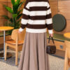 Striped Button-Front French Terry Knit Sweater Brown - Image 4