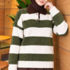Striped Button-Front French Terry Knit Sweater Green