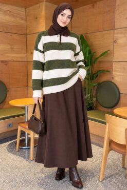 Alternative view of Striped Button-Front French Terry Knit Sweater Green