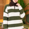 Striped Button-Front French Terry Knit Sweater Green - Imagen 3