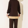 ⁦Striped French Terry Zip-Front Two-Piece Set Brown⁩ - الصورة ⁦4⁩