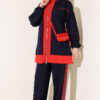 Striped French Terry Zip-Front Two-Piece Set Navy Blue