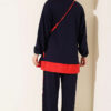 Striped French Terry Zip-Front Two-Piece Set Navy Blue - immagine 3