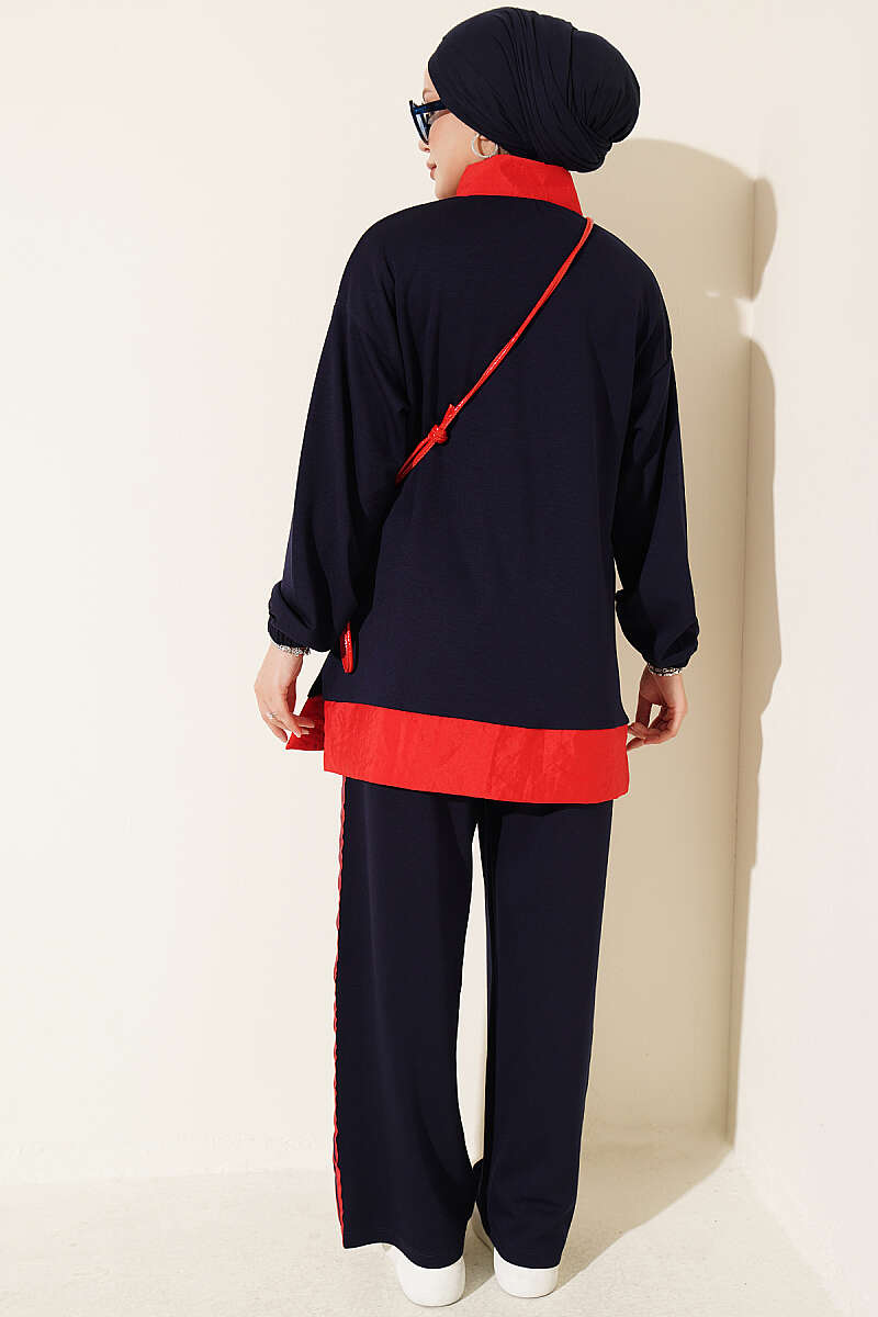 Striped French Terry Zip-Front Two-Piece Set Navy Blue - immagine 3