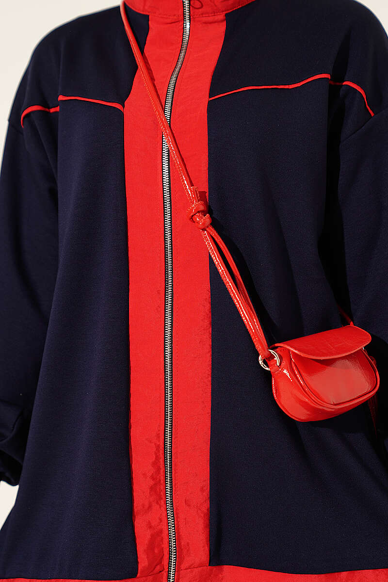 Striped French Terry Zip-Front Two-Piece Set Navy Blue - immagine 4