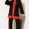 Striped French Terry Zip-Front Two-Piece Set Black