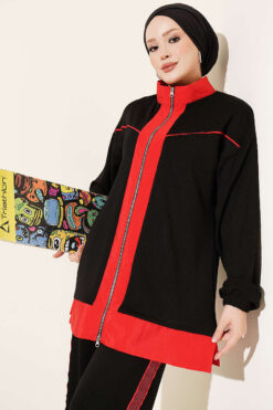Alternative view of Striped French Terry Zip-Front Two-Piece Set Black