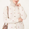 Embroidered Floral Pattern Knit Cardigan Beige - Image 2