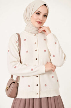 Alternative view of Embroidered Floral Pattern Knit Cardigan Beige
