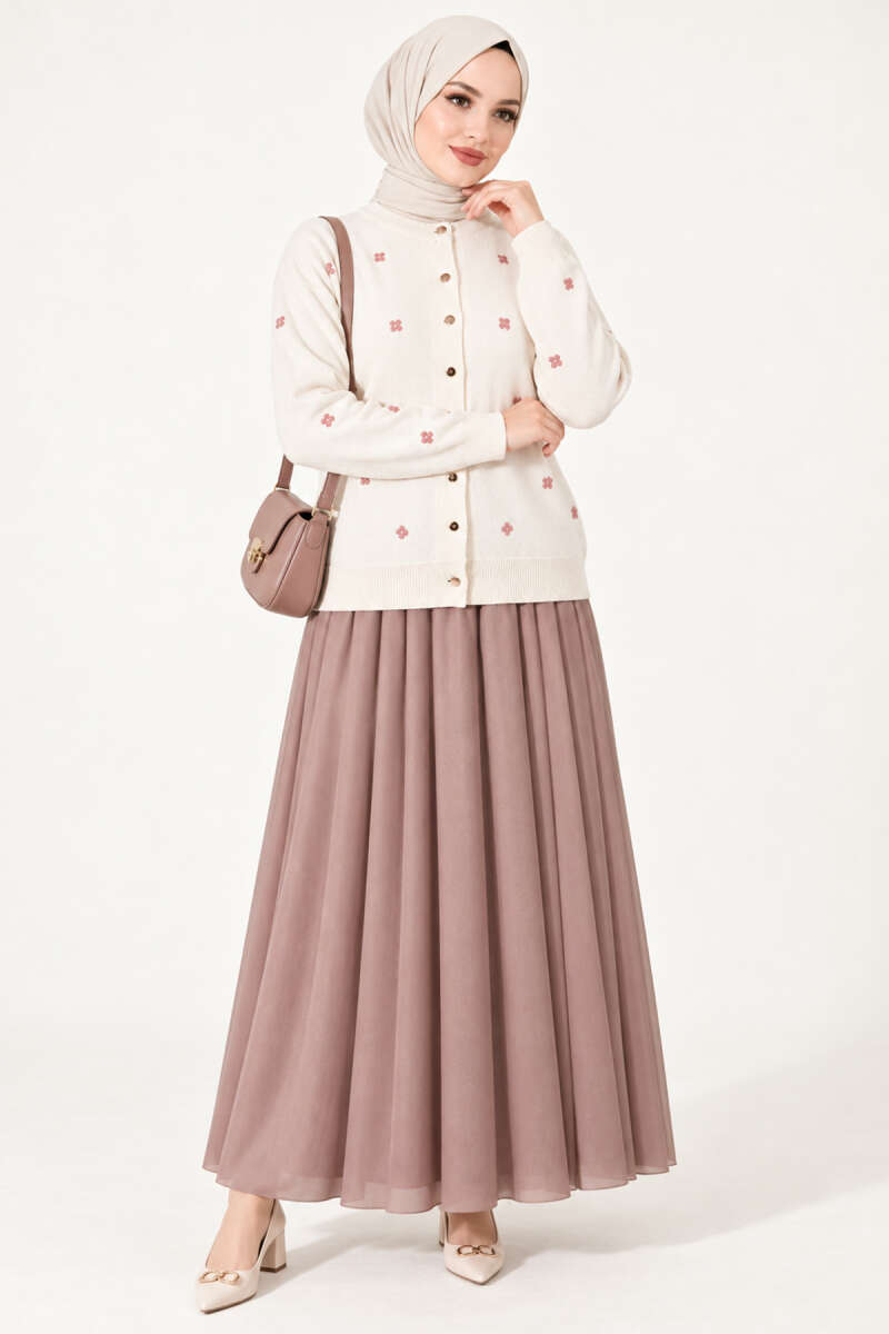 Embroidered Floral Pattern Knit Cardigan Beige - Image 3