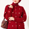 Embroidered Floral Pattern Knit Cardigan Burgundy