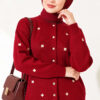 Embroidered Floral Pattern Knit Cardigan Burgundy - Afbeelding 2