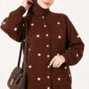 Embroidered Floral Pattern Knit Cardigan Brown