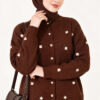 Embroidered Floral Pattern Knit Cardigan Brown – Bild 2