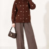 Embroidered Floral Pattern Knit Cardigan Brown – Bild 3