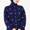 Embroidered Floral Pattern Knit Cardigan Navy Blue