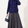 Embroidered Floral Pattern Knit Cardigan Navy Blue – Bild 3