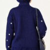 Embroidered Floral Pattern Knit Cardigan Navy Blue – Bild 4