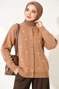Alternative view of Embroidered Floral Pattern Knit Cardigan Latte