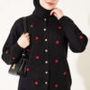 Embroidered Floral Pattern Knit Cardigan Black