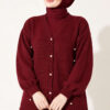 Button-Accented French Terry Knit Cardigan Burgundy