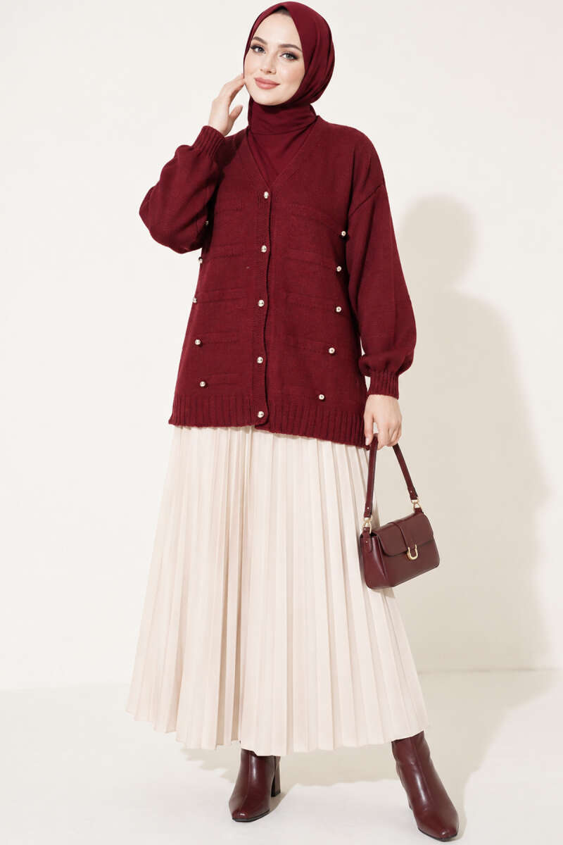 Button-Accented French Terry Knit Cardigan Burgundy - Imagen 2