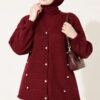 Button-Accented French Terry Knit Cardigan Burgundy - Imagen 3
